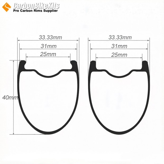 Ultralight 700C 40x31mm Symmetric Carbon Tubeless Gravel / CX Rim Big Hole Center Distance Ultralight 700C 40x31mm Symmetric Carbon Tubeless Gravel / CX Rim Big Hole Center Distance